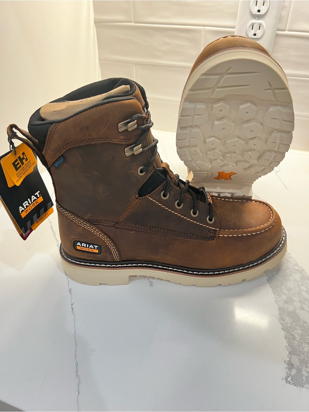 ARIAT Men's Rebar Lift 8" WP Slip Resistant Work Boots -Soft Toe Size 9 EE